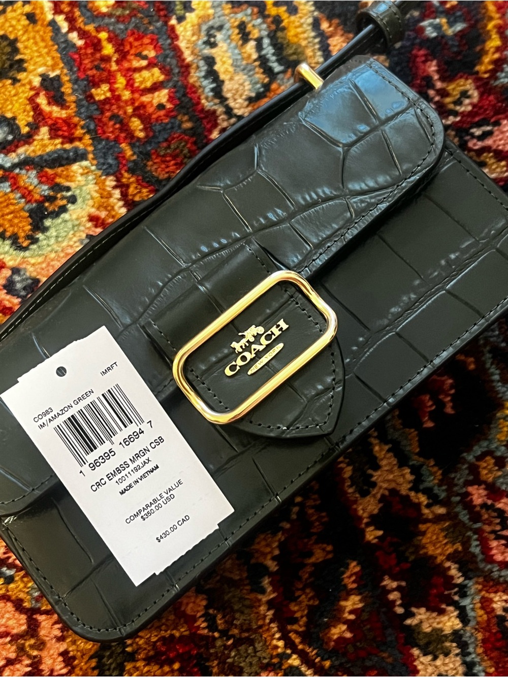 Coach Croc-Embossed Emerald Green Crossbody with Gold Hardware
